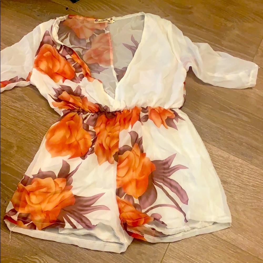 Beach island romper cover up one piece sheer small